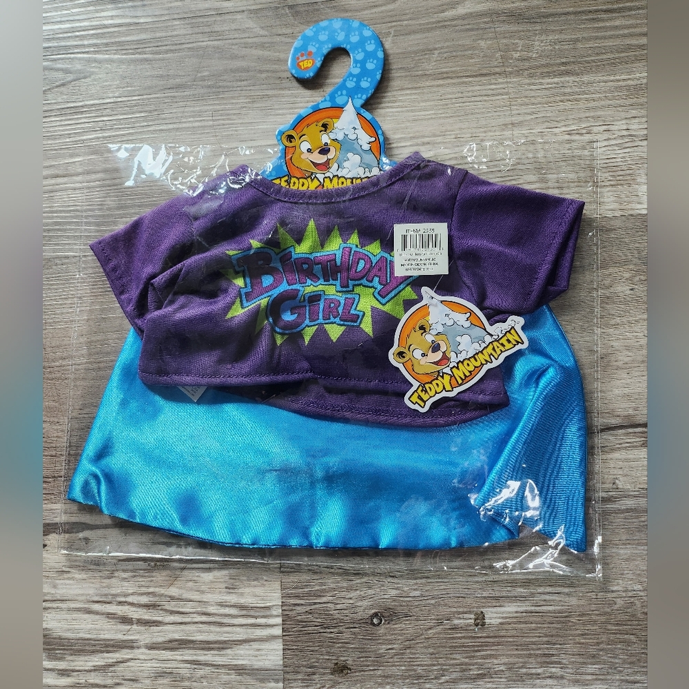 Teddy Mountain Purple and Blue Birthday Girl Outfit Shirt With Cape